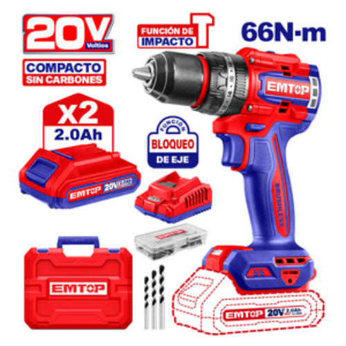 TALADRO DE IMPACTO INALAMBRICO 1/2″ 20V 66Nm 2000RPM EMTOP