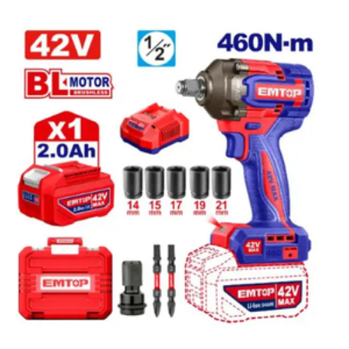 LLAVE DE IMPACTO INALAMBRICA M1/2″ 42V 460Nm 2300RPM EMTOP